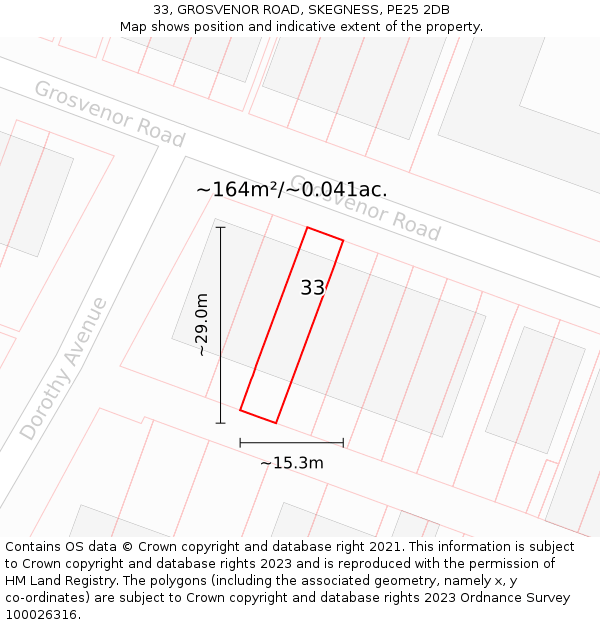 33, GROSVENOR ROAD, SKEGNESS, PE25 2DB: Plot and title map