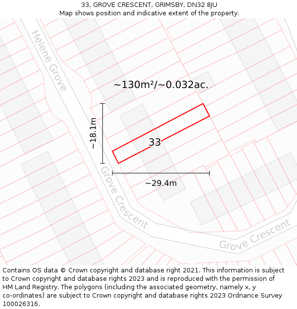 33, GROVE CRESCENT, GRIMSBY, DN32 8JU: Plot and title map