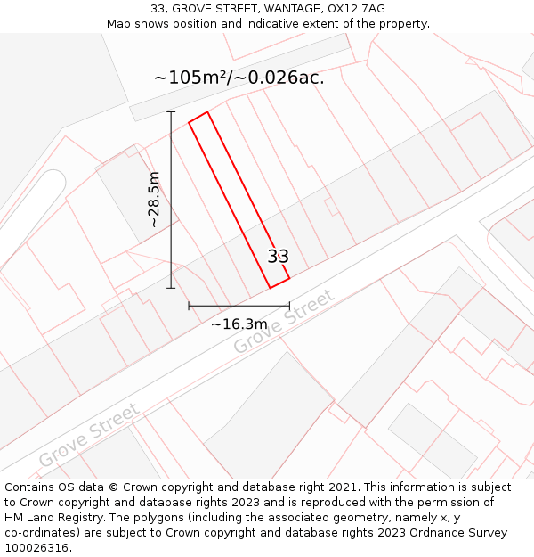 33, GROVE STREET, WANTAGE, OX12 7AG: Plot and title map