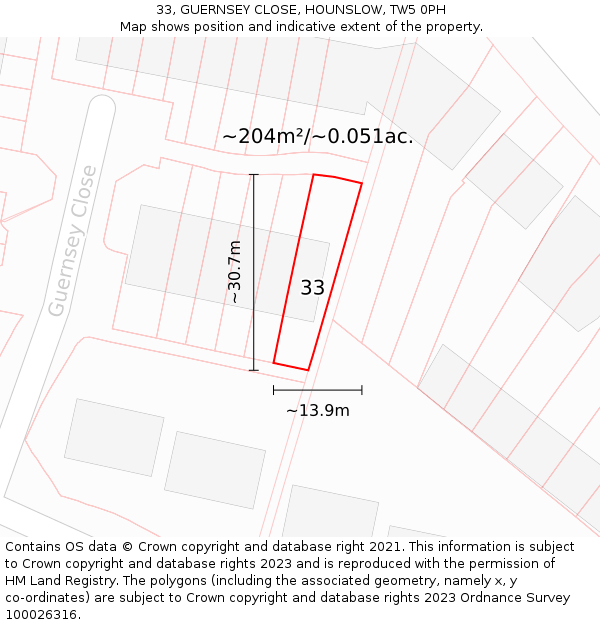 33, GUERNSEY CLOSE, HOUNSLOW, TW5 0PH: Plot and title map