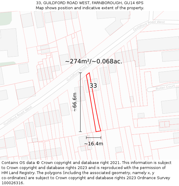 33, GUILDFORD ROAD WEST, FARNBOROUGH, GU14 6PS: Plot and title map