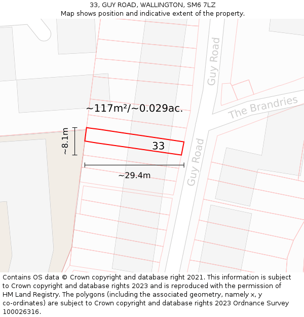 33, GUY ROAD, WALLINGTON, SM6 7LZ: Plot and title map