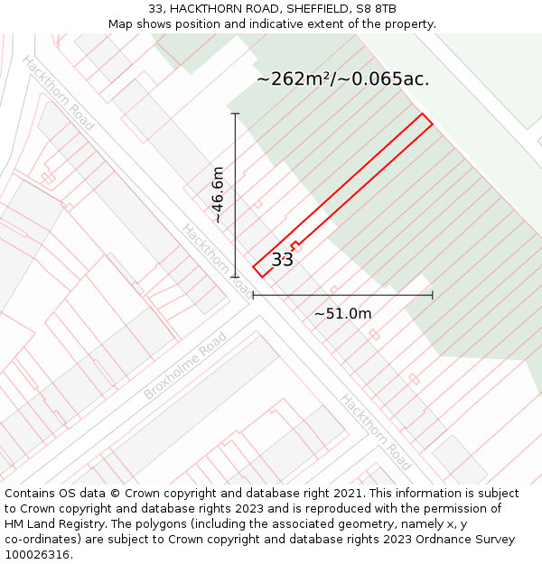 33, HACKTHORN ROAD, SHEFFIELD, S8 8TB: Plot and title map