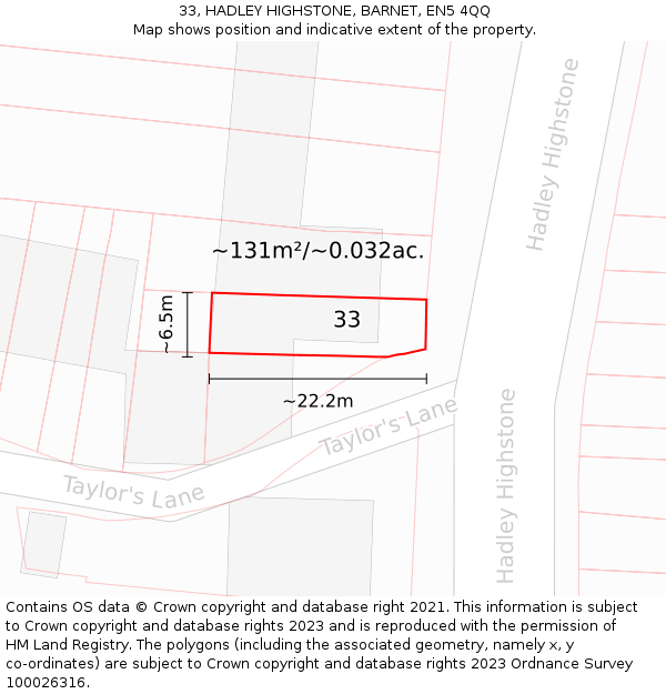 33, HADLEY HIGHSTONE, BARNET, EN5 4QQ: Plot and title map