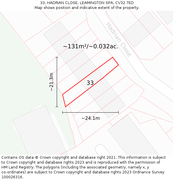33, HADRIAN CLOSE, LEAMINGTON SPA, CV32 7ED: Plot and title map