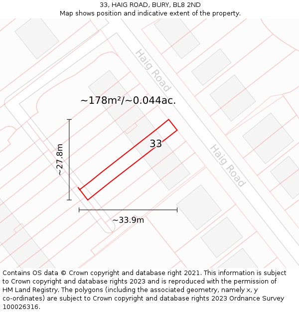 33, HAIG ROAD, BURY, BL8 2ND: Plot and title map