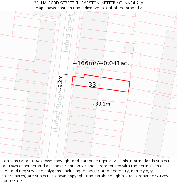 33, HALFORD STREET, THRAPSTON, KETTERING, NN14 4LA: Plot and title map