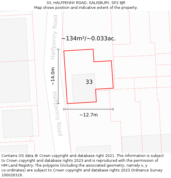 33, HALFPENNY ROAD, SALISBURY, SP2 8JR: Plot and title map