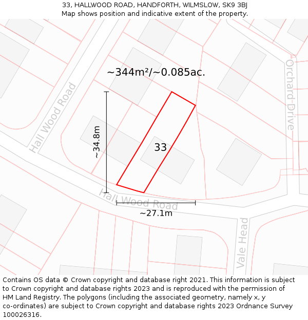 33, HALLWOOD ROAD, HANDFORTH, WILMSLOW, SK9 3BJ: Plot and title map