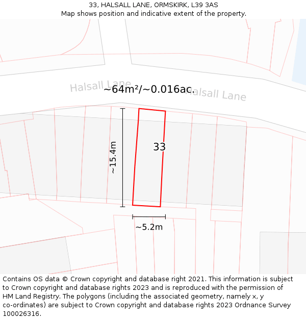 33, HALSALL LANE, ORMSKIRK, L39 3AS: Plot and title map