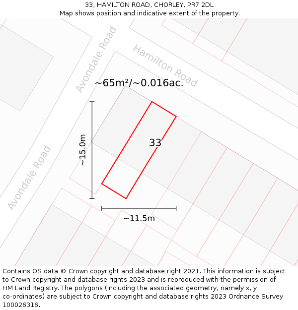 33, HAMILTON ROAD, CHORLEY, PR7 2DL: Plot and title map