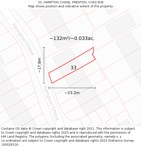 33, HAMPTON CHASE, PRENTON, CH43 9HE: Plot and title map