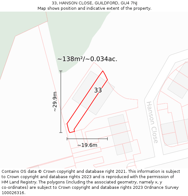 33, HANSON CLOSE, GUILDFORD, GU4 7NJ: Plot and title map