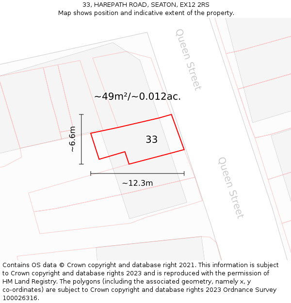 33, HAREPATH ROAD, SEATON, EX12 2RS: Plot and title map