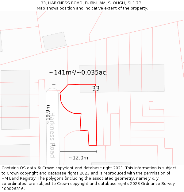 33, HARKNESS ROAD, BURNHAM, SLOUGH, SL1 7BL: Plot and title map