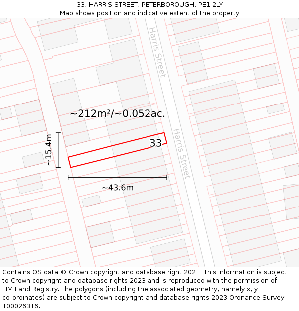 33, HARRIS STREET, PETERBOROUGH, PE1 2LY: Plot and title map