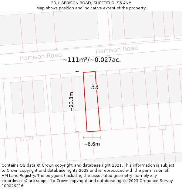 33, HARRISON ROAD, SHEFFIELD, S6 4NA: Plot and title map