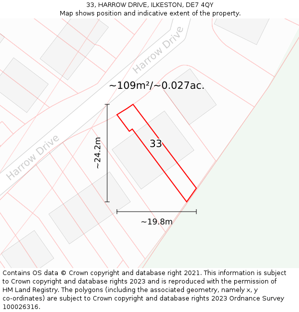 33, HARROW DRIVE, ILKESTON, DE7 4QY: Plot and title map