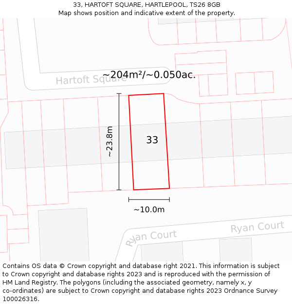 33, HARTOFT SQUARE, HARTLEPOOL, TS26 8GB: Plot and title map