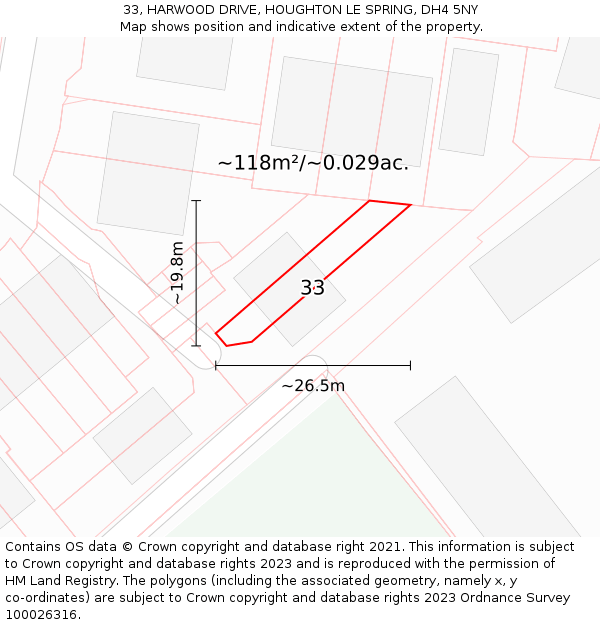 33, HARWOOD DRIVE, HOUGHTON LE SPRING, DH4 5NY: Plot and title map