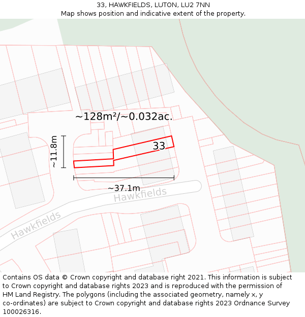 33, HAWKFIELDS, LUTON, LU2 7NN: Plot and title map