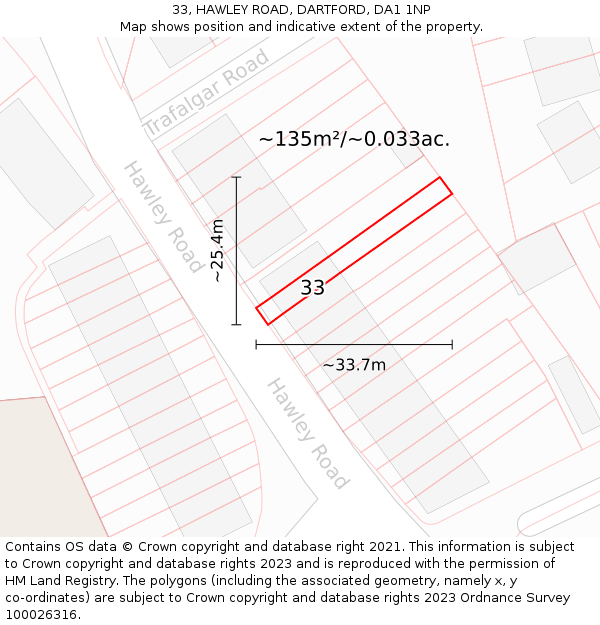 33, HAWLEY ROAD, DARTFORD, DA1 1NP: Plot and title map