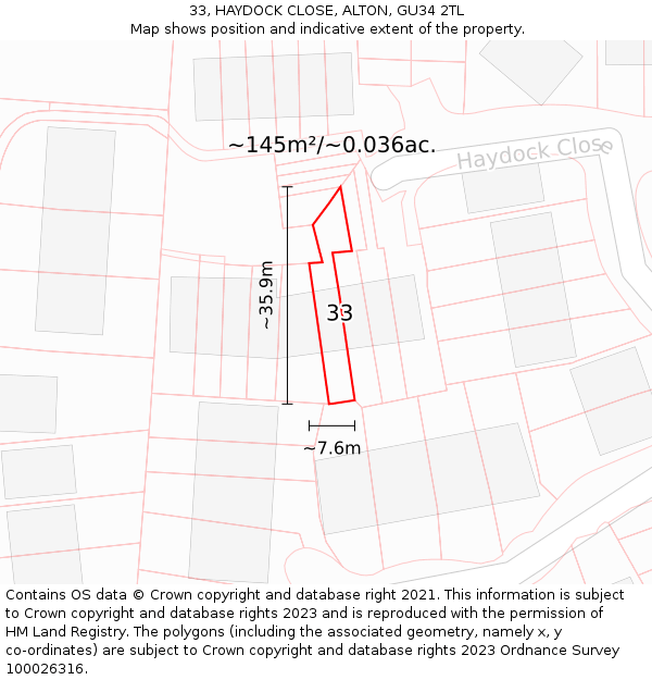 33, HAYDOCK CLOSE, ALTON, GU34 2TL: Plot and title map