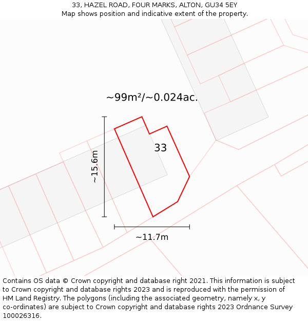 33, HAZEL ROAD, FOUR MARKS, ALTON, GU34 5EY: Plot and title map
