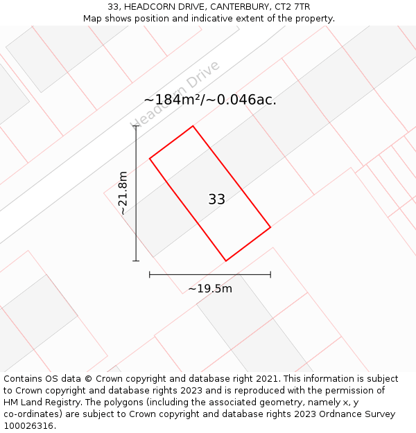 33, HEADCORN DRIVE, CANTERBURY, CT2 7TR: Plot and title map