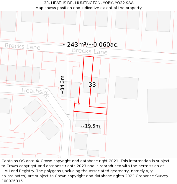 33, HEATHSIDE, HUNTINGTON, YORK, YO32 9AA: Plot and title map