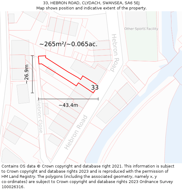 33, HEBRON ROAD, CLYDACH, SWANSEA, SA6 5EJ: Plot and title map