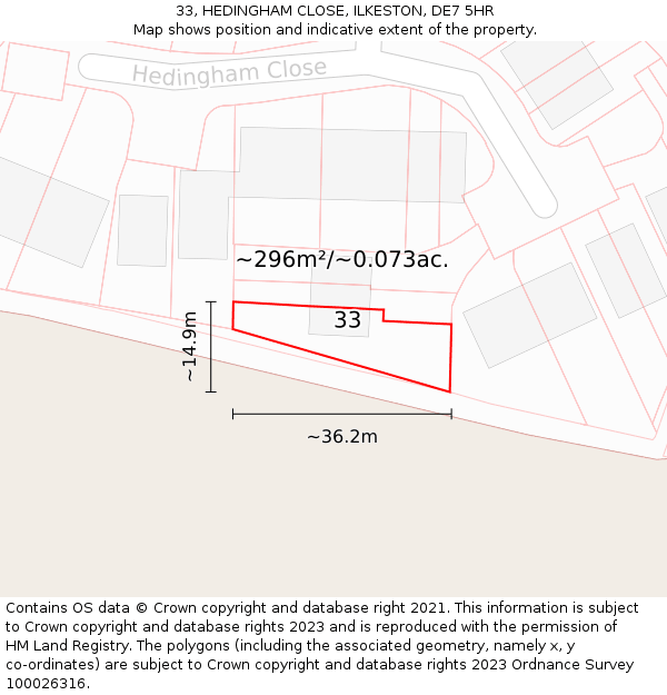 33, HEDINGHAM CLOSE, ILKESTON, DE7 5HR: Plot and title map