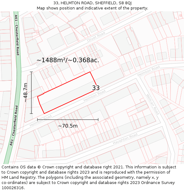 33, HELMTON ROAD, SHEFFIELD, S8 8QJ: Plot and title map