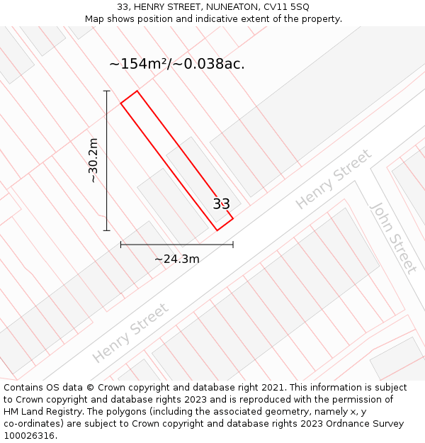 33, HENRY STREET, NUNEATON, CV11 5SQ: Plot and title map