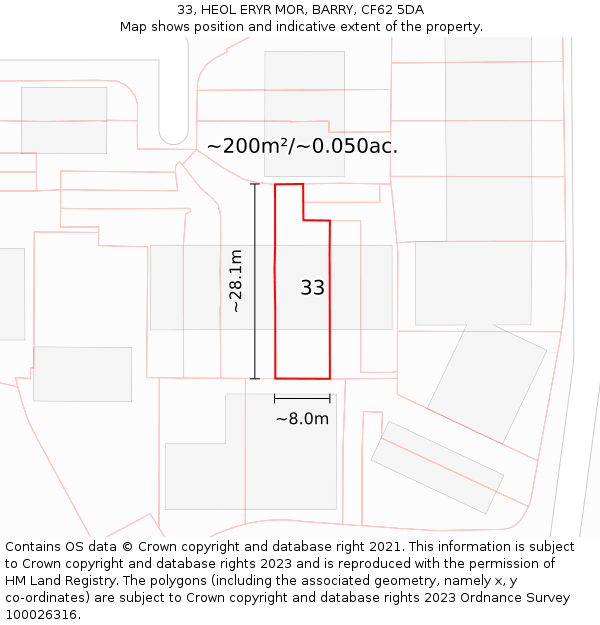 33, HEOL ERYR MOR, BARRY, CF62 5DA: Plot and title map