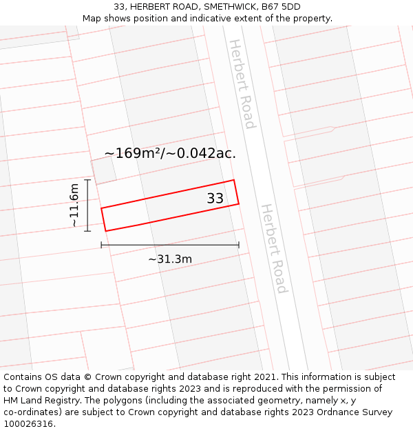 33, HERBERT ROAD, SMETHWICK, B67 5DD: Plot and title map