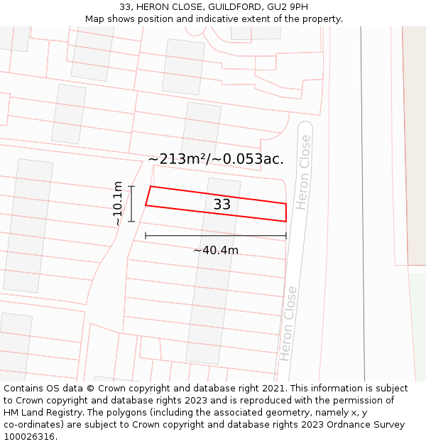33, HERON CLOSE, GUILDFORD, GU2 9PH: Plot and title map