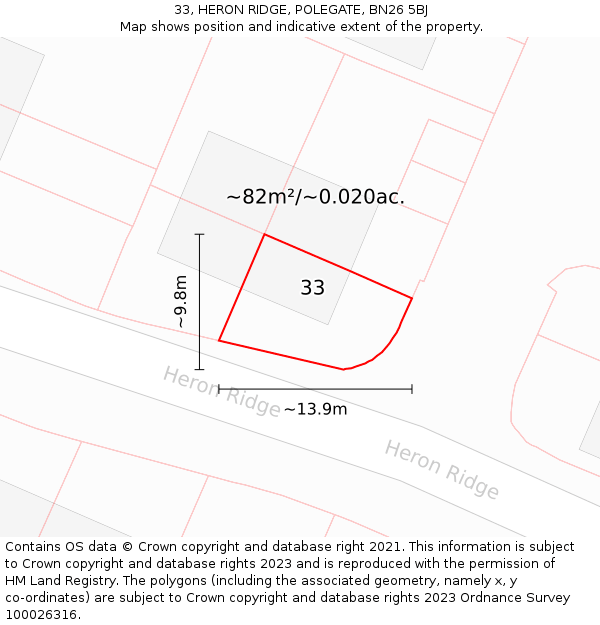 33, HERON RIDGE, POLEGATE, BN26 5BJ: Plot and title map
