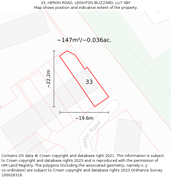 33, HERON ROAD, LEIGHTON BUZZARD, LU7 4BY: Plot and title map