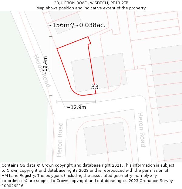 33, HERON ROAD, WISBECH, PE13 2TR: Plot and title map