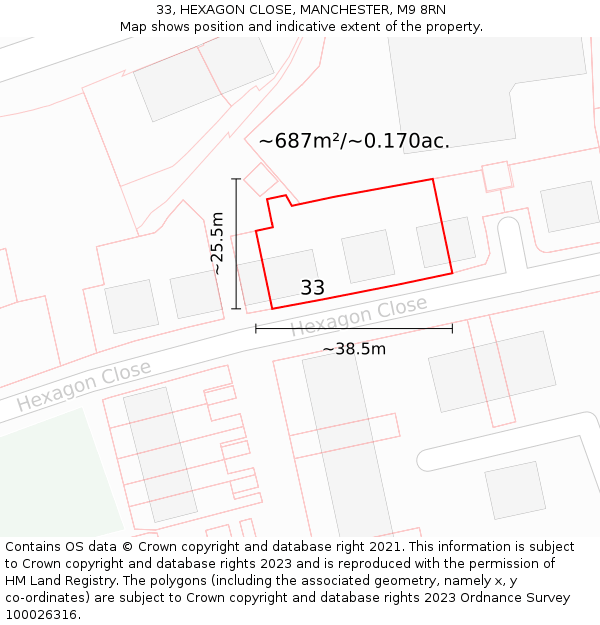 33, HEXAGON CLOSE, MANCHESTER, M9 8RN: Plot and title map