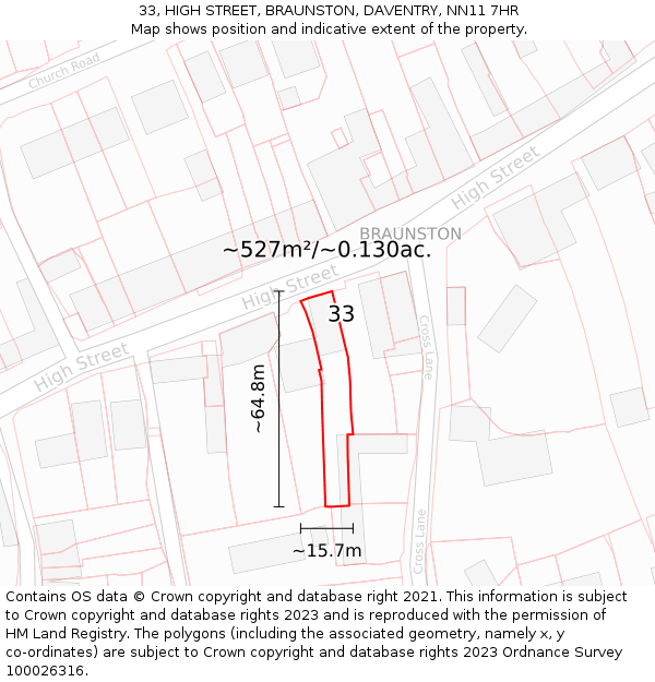 33, HIGH STREET, BRAUNSTON, DAVENTRY, NN11 7HR: Plot and title map