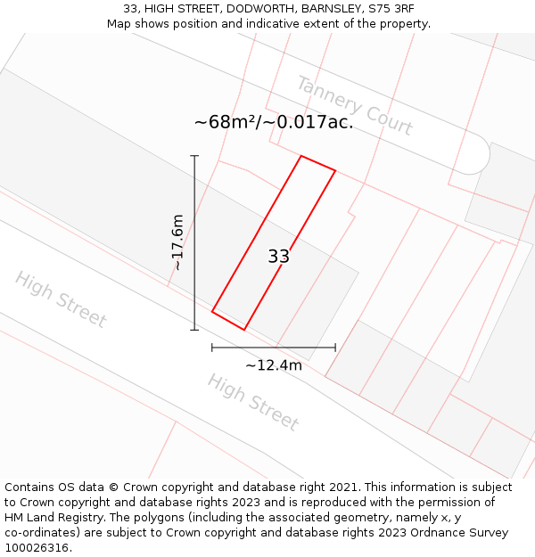 33, HIGH STREET, DODWORTH, BARNSLEY, S75 3RF: Plot and title map