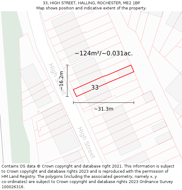33, HIGH STREET, HALLING, ROCHESTER, ME2 1BP: Plot and title map