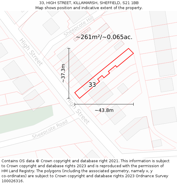 33, HIGH STREET, KILLAMARSH, SHEFFIELD, S21 1BB: Plot and title map