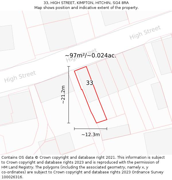 33, HIGH STREET, KIMPTON, HITCHIN, SG4 8RA: Plot and title map