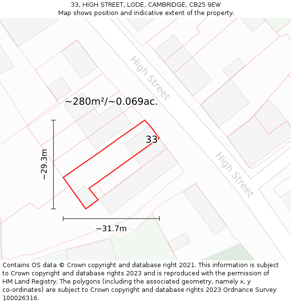 33, HIGH STREET, LODE, CAMBRIDGE, CB25 9EW: Plot and title map