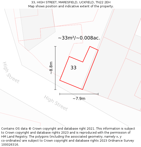 33, HIGH STREET, MARESFIELD, UCKFIELD, TN22 2EH: Plot and title map