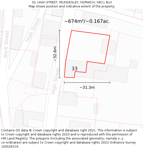 33, HIGH STREET, MUNDESLEY, NORWICH, NR11 8LH: Plot and title map