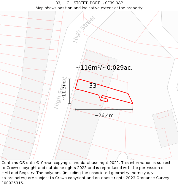 33, HIGH STREET, PORTH, CF39 9AP: Plot and title map